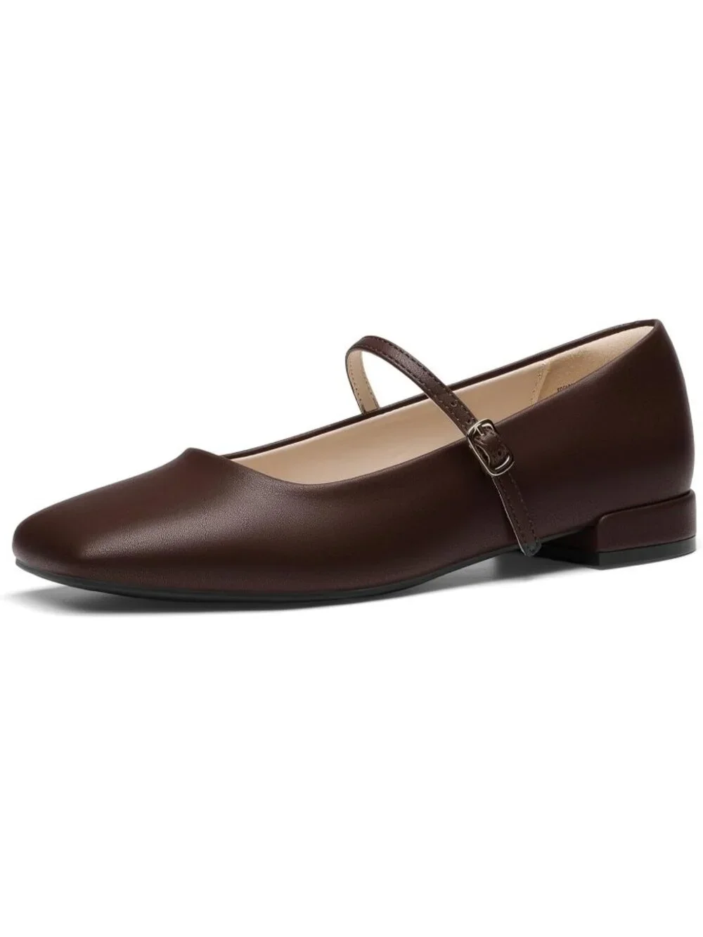 DREAM PAIRS Women's Brown Faux Leather Square Toe Buckle Flats Low Heel Shoes